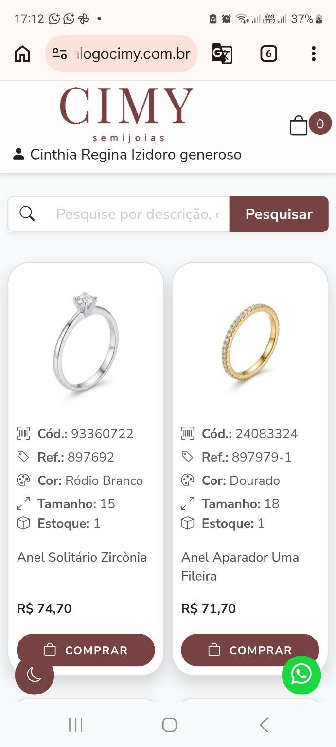 Tela real do catálogo digital da CIMY